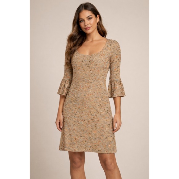 Diane Von Furstenberg Dresses & Skirts - Diane Von Furstenberg Tweed Bell Sleeve Knit Dress Tan Multi Color Size 4